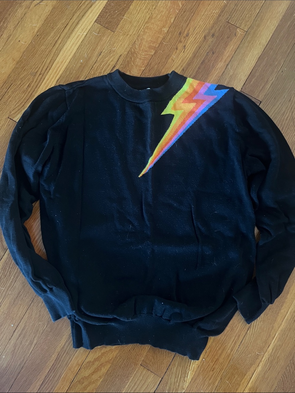 Oxknit Crewneck Sweater with Rainbow Lightning Accent